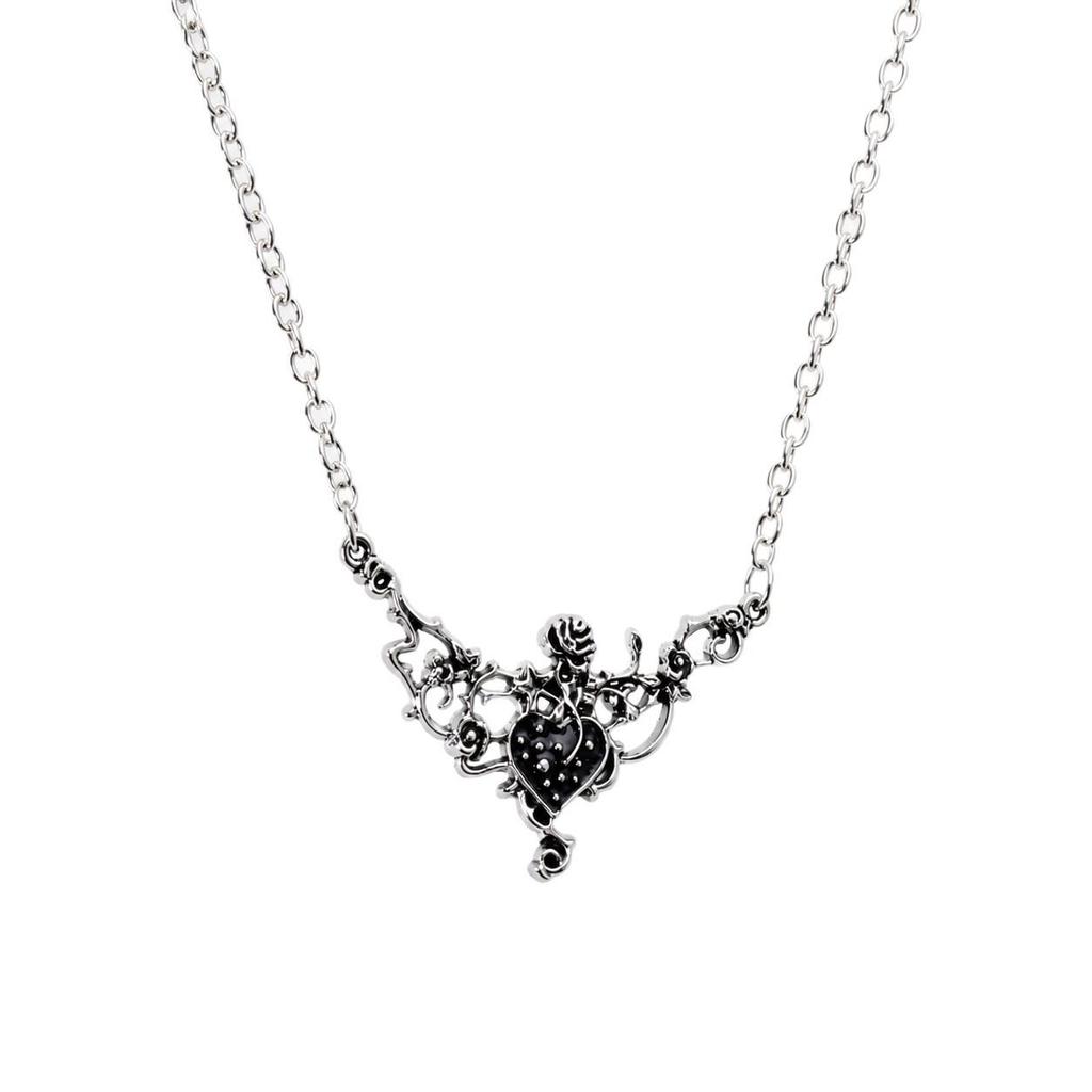 Heart-Shaped Clavicle Chain Drip Oil Pendant - Retro Dark Style Women's Accessory