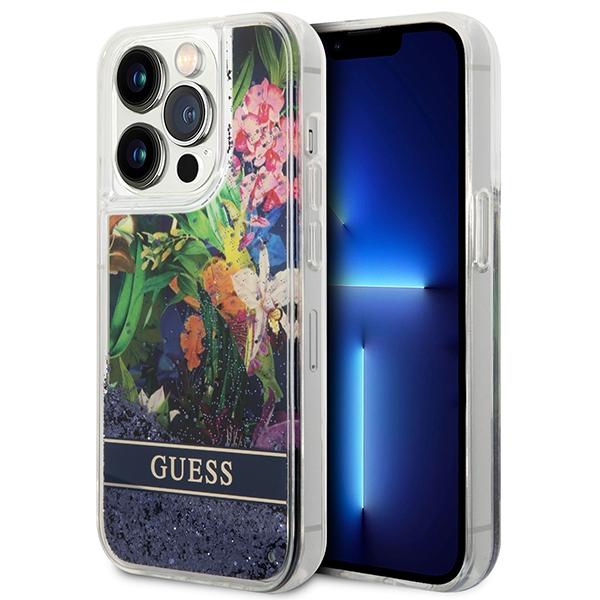 Guess Guhcp14Xlflsb Iphone 14 Pro Max6,7 Niebieski/Blue Hardcase Flower Liquid Glitter