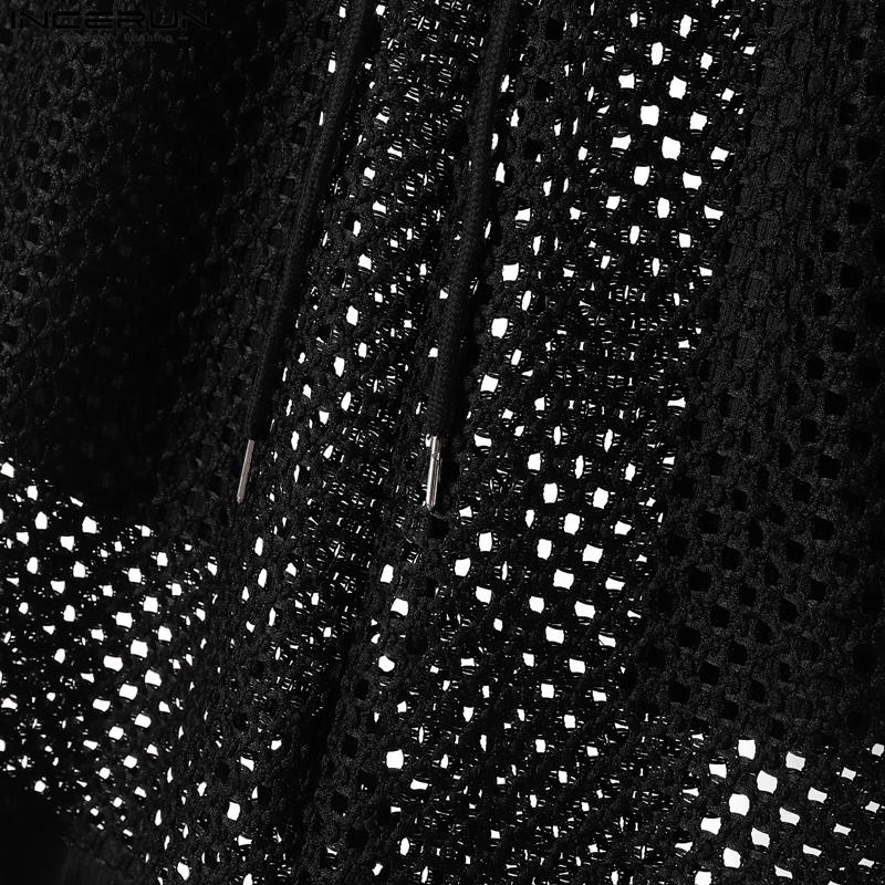 INCERUN Two Pieces Men Hollow Out Sleeveless Tank Tops and Loose Shorts Outfits Sets