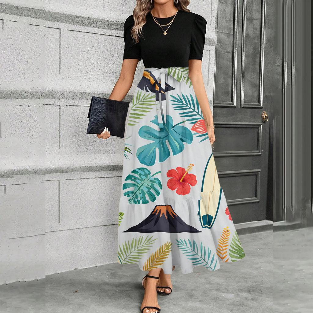 Short Sleeve Women's Dress Casual Flowy A-Line Midi Tshirt Dresses With Pockets Crewneck Vocation Boho Beach Sundress