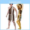 Costume di Uomo delle Caverne di Alta Qualità Unisex per Adulti per Halloween con Design a Stampa Tigrata
