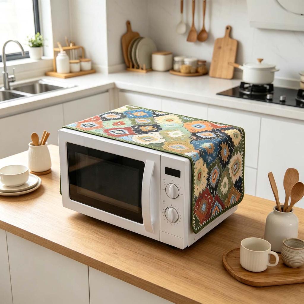 30x90cm Easy to Install Cotton Linen Microwave Dust Cover Anti Dust Cover