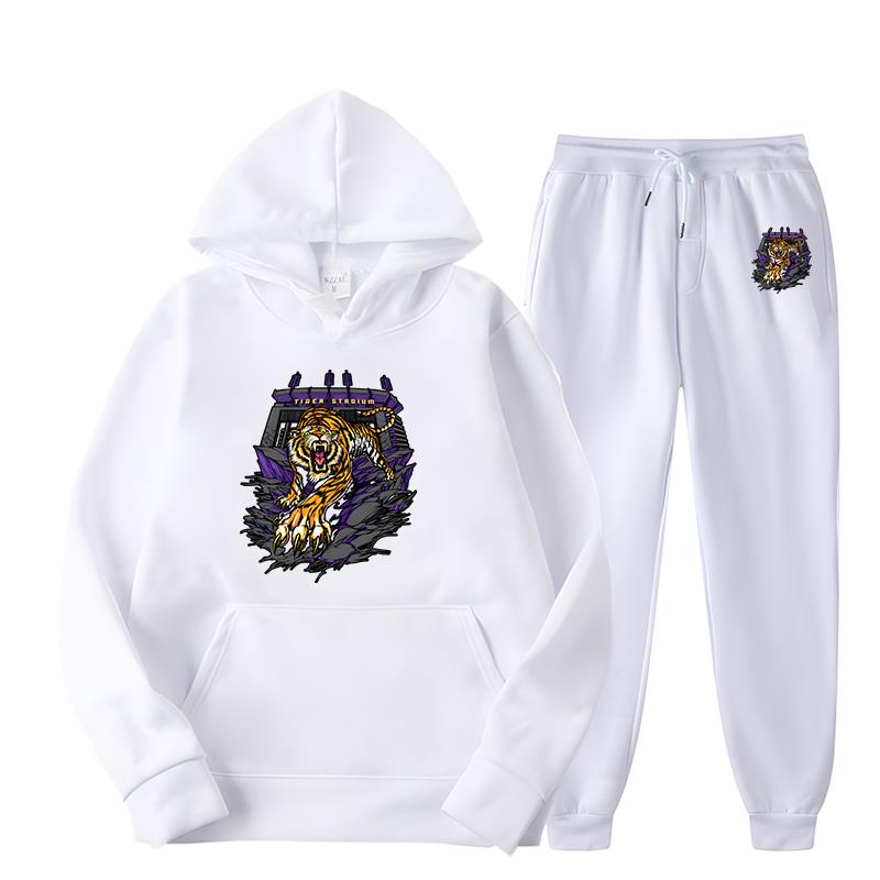 Gothic Retro Fierce Tiger Print Women's Spring and Autumn New Original Design Hoodie Set Pure Cotton Oversized Street