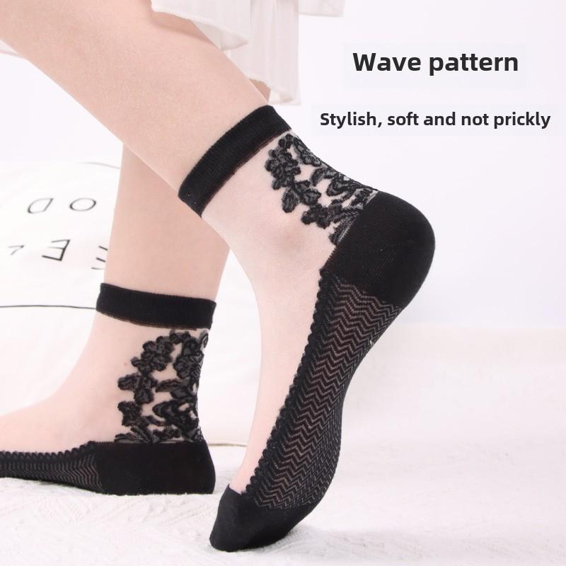 5 Pairs Spring and Summer Women's Transparent Socks Wave Transparent Women's Stockings Glass Silk Crystal Silk Women's Socks