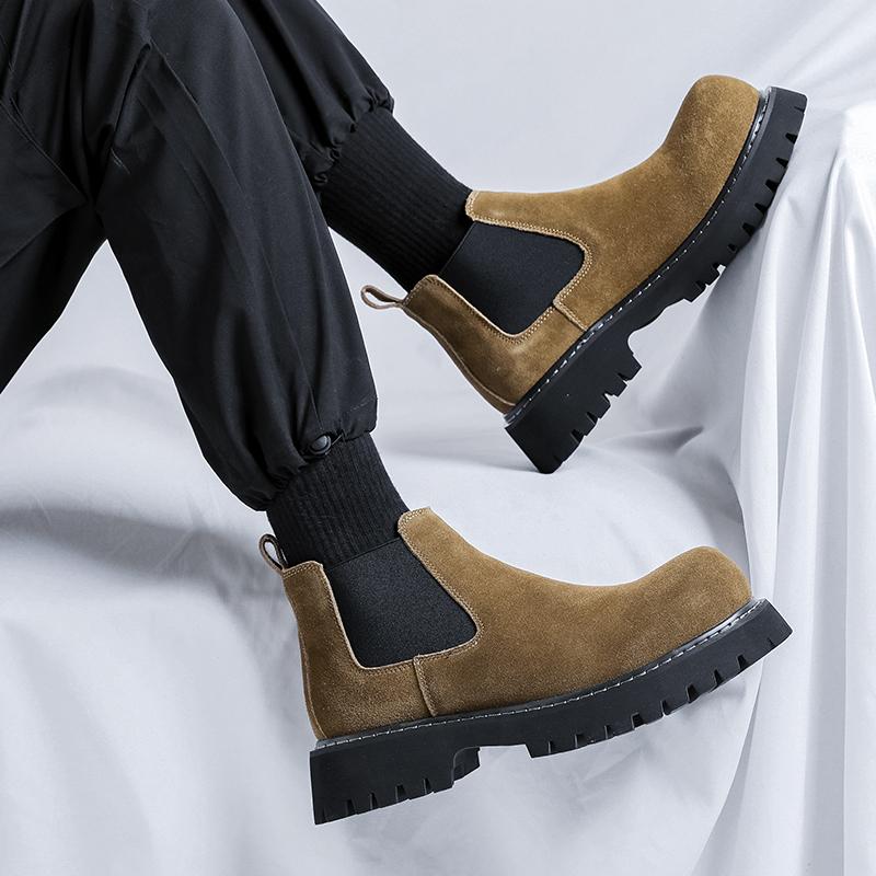 Herrenschuhe aus echtem Leder Modische und elegante Designstile Outdoor Freizeit Party Täglich Büro Schwarze Stiefel mit dicker Sohle