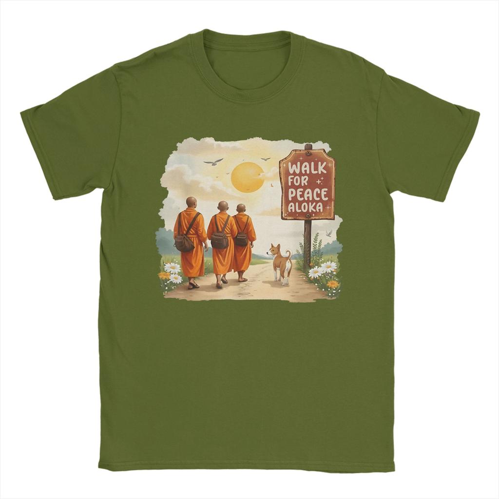 Vintage Retro Walk for Peace Monks with Aloka Dog TShirt for Men Round Collar 100 Cotton T Shirt  Short Sleeve Tees Tops