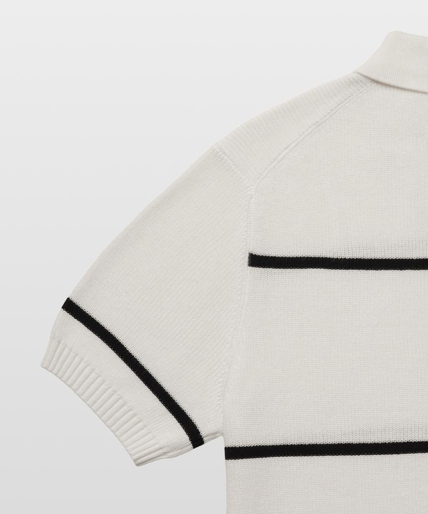 MANNERGRAM Textured Striped 100% Cotton Polo Short Sleeve Knit White