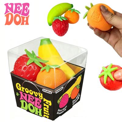 Juguete Squishy Groovy Fruit Needoh Fresa Plátano Naranja Simulados Paquete de 3 Juguete Sensorial Fidget Alivio del Estrés Anti-Ansiedad Juguete de TPR