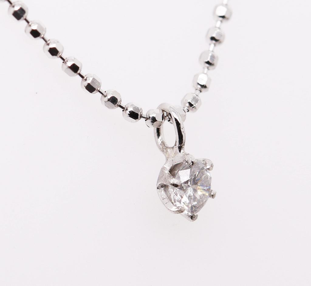 18K White Gold Diamond Solitaire Pendant with SV925 Cut Ball Chain [KASHIMA] 0.1ct