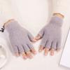 Fuzzy Gloves Women Winter Soft Warm Fashion Writing Gloves Office Typing Student Solid-Color Minimalist Ladies Half-Finger Glove