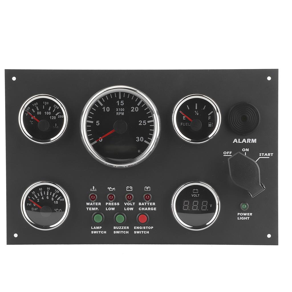 12V/24V Gauge Cluster Oil Pressure Level Water Temperature Voltage Display with Ignition Keys Oil Pressure Gauge Yacht Voltmeter