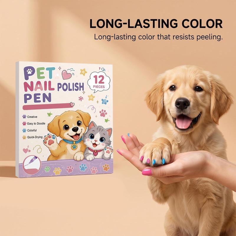 Pet Nail Color Pen 12 Piece Quick Dry DIY Safe Paint Decoration Pen Pet Nail Color for Birthday Cat Fingernail Painting Manicure
