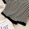 Women's Fashion Black Striped Summer Two-Piece Set: Casual Short-Sleeved Top and Wide-Leg Shorts