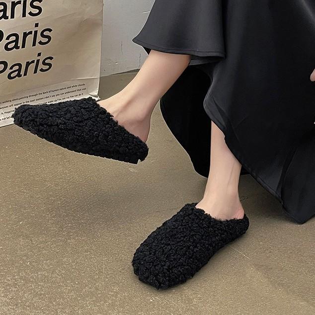 Internet celebrities popular girls casual bag head cotton shoes autumn and winter wear lazy slippers foreign style versatile flat bottom fluffy s