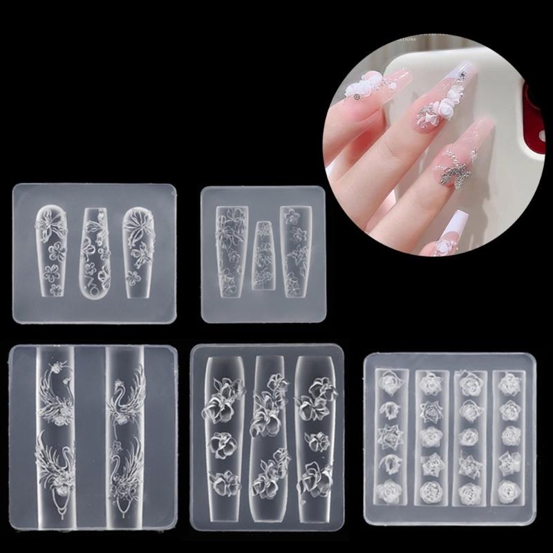 3D Flower Nail Art Silicone Molds Silicone Nail Carving Mold Bows Earrings Mold Pendant Jewelry Making Tools for Women