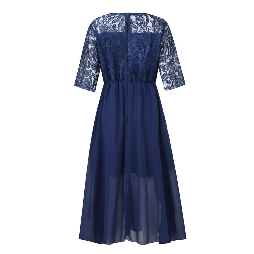 Women's Dress Elegant Lace Patchwork Dress Cut-out Long Dress Bridesmaid Evening Dress