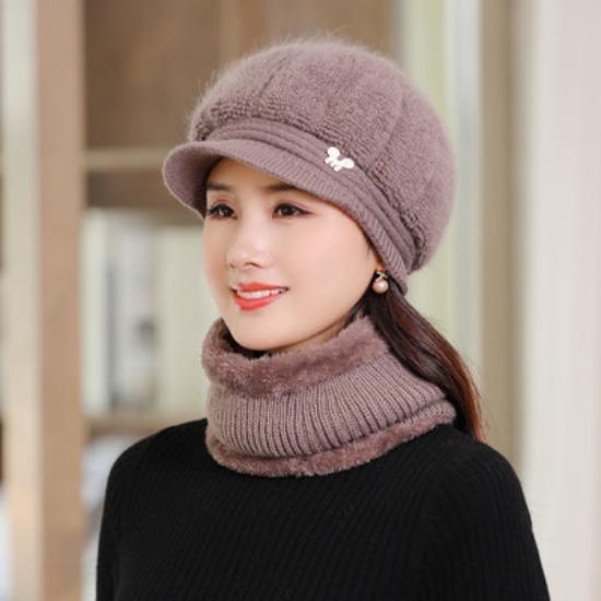 

Женская шапка, шарф, зимняя утолщенная шерстяная шапка с флисовой подкладкой, термозащита от холода Hat + Scarf