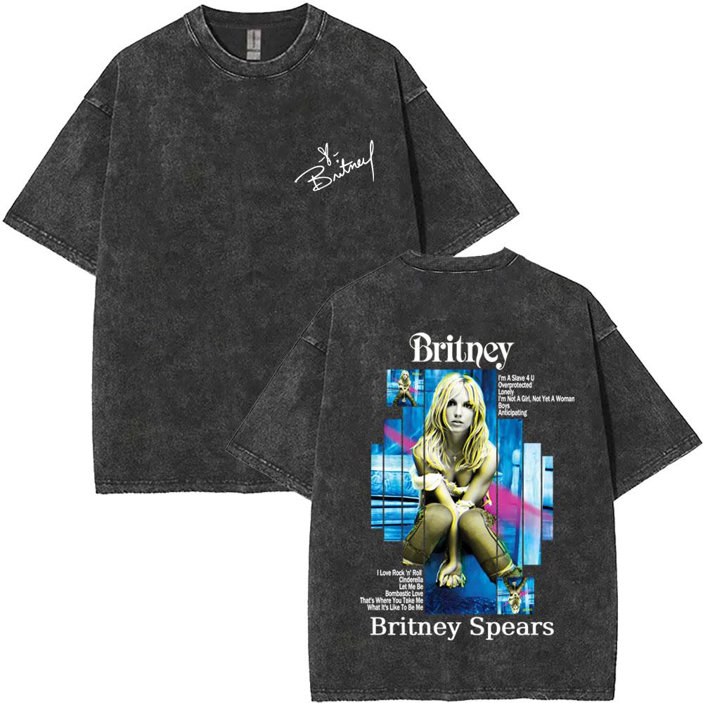 Washed Vintage Britney Spears The Britney Album Graphic Tshirt Men Women Casual Retro Oversized Short Sleeve T Shirt Streetwear S