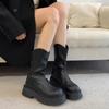 Women Boots New Thick Sole Stacked Fashion Brown Black 2026 Short Boots Wrinkled Leather Platform Casual Botines Chelsea Shoes