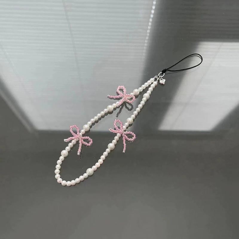 Cute Charm Bowknot Phone Chain For Women Girl Telephone Jewelry Strap Beaded Lanyard Hanging Cord Accessories Ccd Camera Pendant