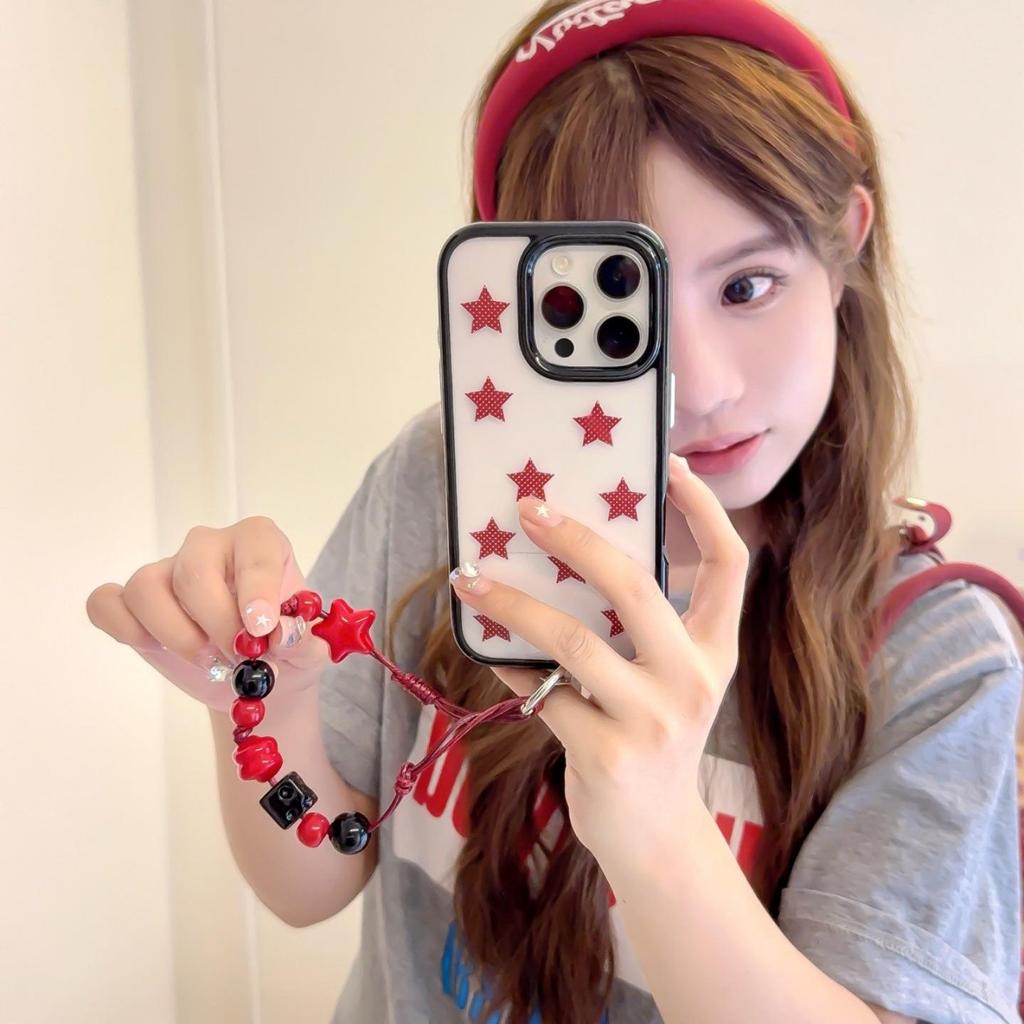 Red Polka Dot Five-Point Star Phone Case for iPhone 13-17 Pro/Pro Max