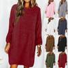 Fashion Women's Color Round Neck Long Sleeve Loose Plush Dress Sweater Dress