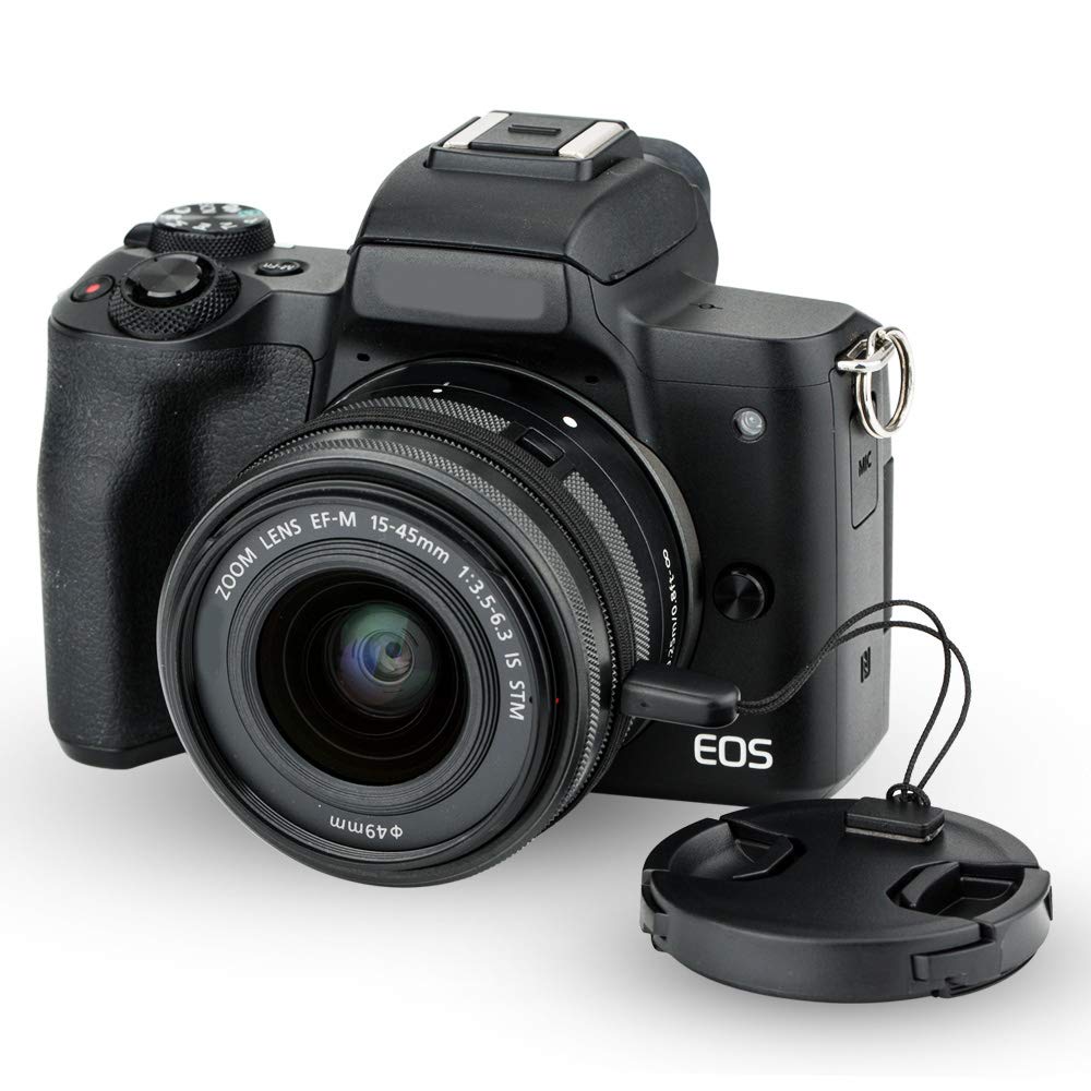 49mm Front Lens Cap Covers with Deluxe Cap Keepers for Canon EOS Kit Canon EOS M6 Mark Kit and More 2-Pack R100, R50, R10, RF-S, 18-45mm Lens, M50,