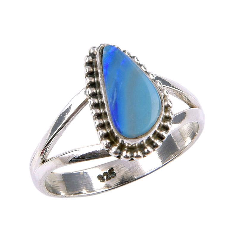 Natural Australian Opal Gemstone 925 Solid Sterling Silver Jewelry Ring S.7 u8l16