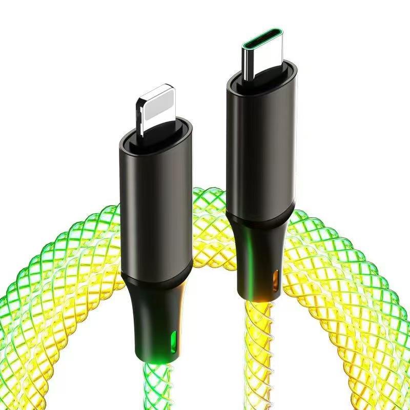 RGB Gradient Multi-Device Fast Charging Cable with Luminous Breathing Light for Huawei & Apple