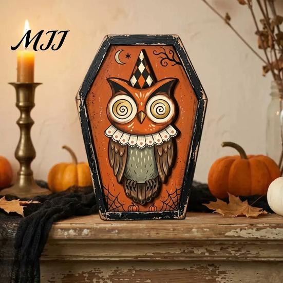Fall Home Decor for Tables Vintage Halloween Wooden Decor, Cat Mummy Skeleton Figurines, Festive Tabletop Farmhouse Centerpiece Shelf Mantel