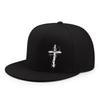 Distressed Thorn Cross Black Flat Brim Baseball Cap Gothic Style Polyester Snapback Hat Adult