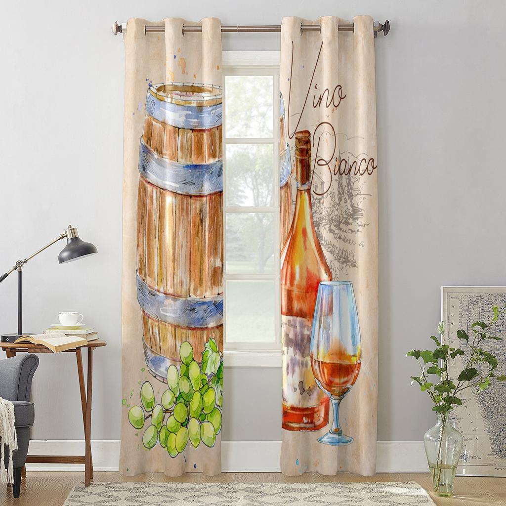 Fall Wine Barrel Retro Curtains for Bedroom Living Room Window Curtain Treatments Blinds Kitchen Home Decor Drapes