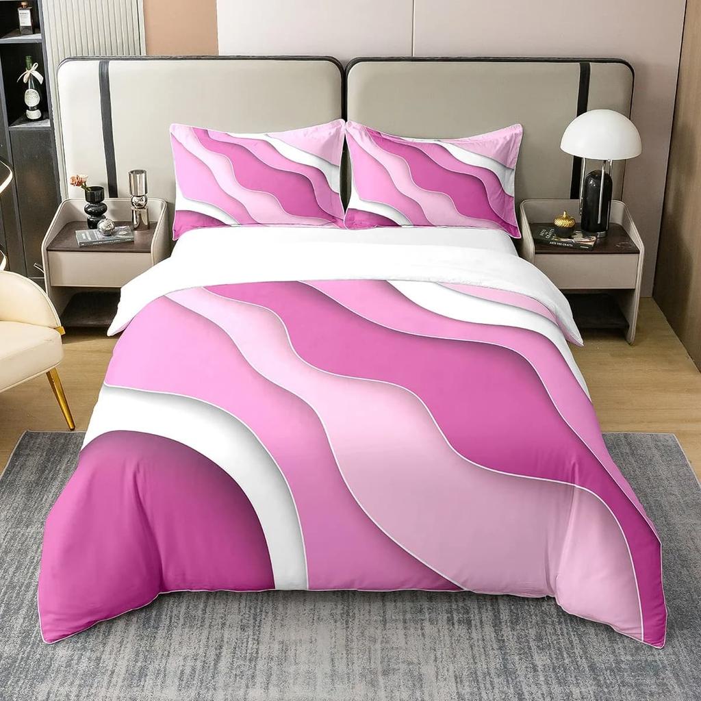 Geometrische Streifen mit Weichem Stoff Bettbezug, Wellenförmiger Farbverlauf Kinder Weicher Bettbezug, Moderne Abstrakte Kunst Einfaches Bettwäsche Set Warm