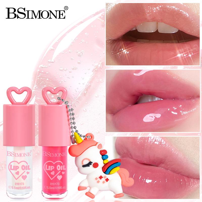Watery Plump Lip Gloss Mirror Liquid Lip Gloss Lip Glaze Lip Oil Cartoon Bag Pendant Moisturizing Lip Gloss