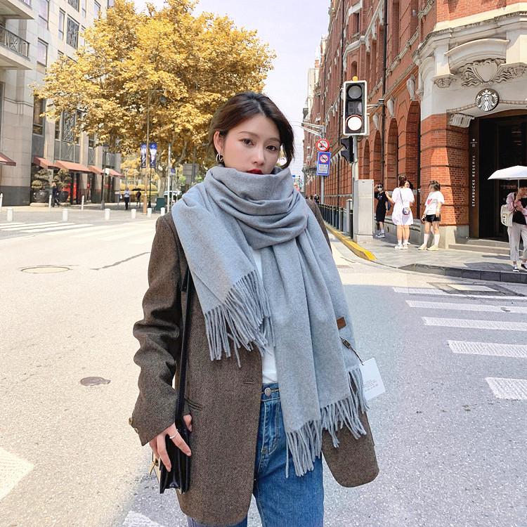 Women's Thickened Cashmere Wool Scarf - Versatile Autumn/Winter Shawl, Korean Style, White