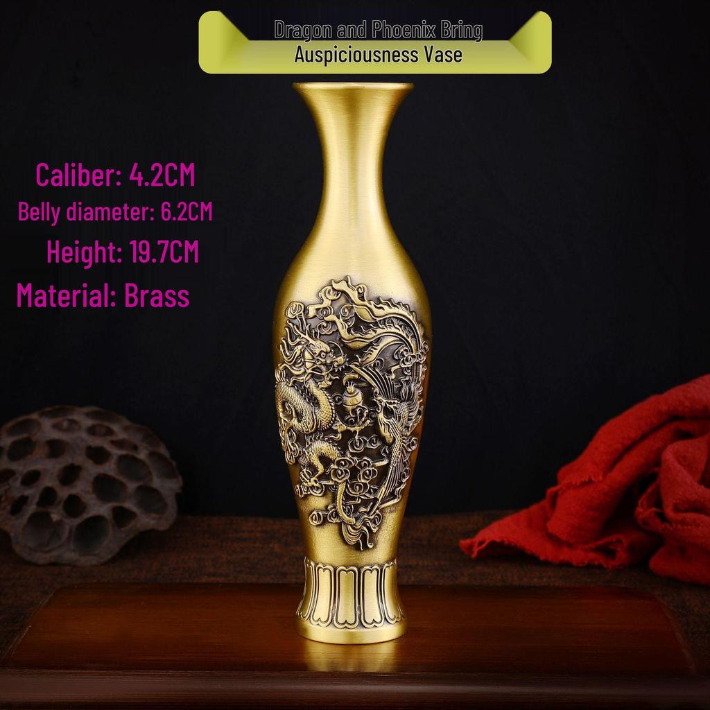 Vase with Crane, Dragon, & Phoenix Brass Ornaments