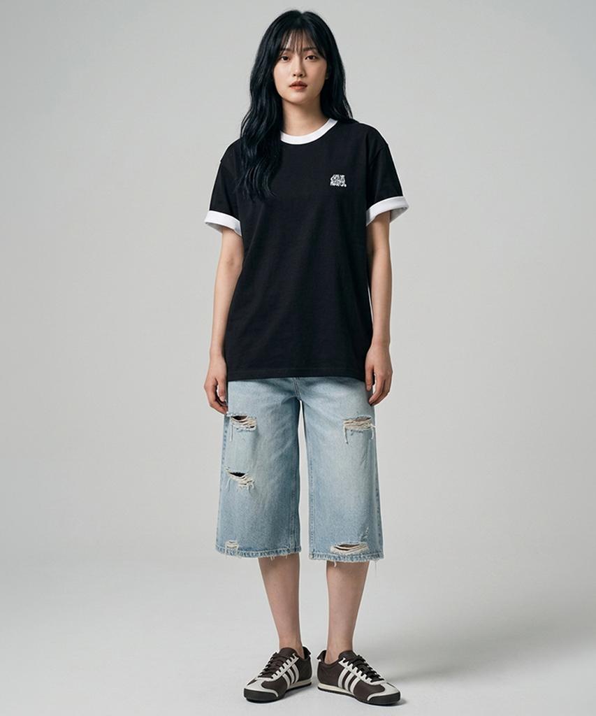 Osillos C106 Roll-Up Trim Ringer Short Sleeve T-Shirt_Black
