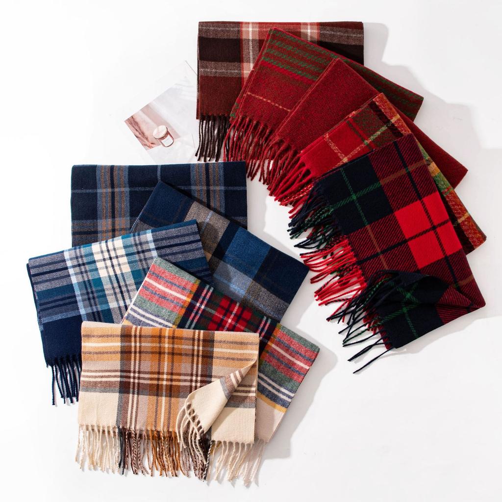 Simple Scarf for Women High End Versatile Thickened Autumn and Winter Business Warm New Plaid Scarf Dual Use