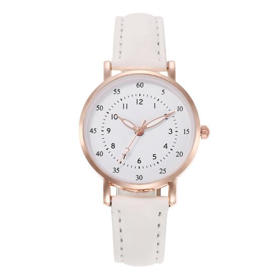 Student Quartz Watch Faux Leather Band Round Dial Watch Arabic Numerals Simple Wristwatch for Teens Boys Girls School Casual Wear белый