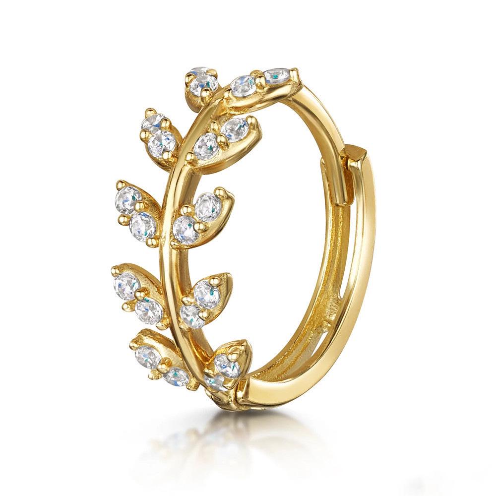 14K Gold-Plated S925 Silver Hoop Earrings - Summer Leaves Design, Elegant European American Style for Women Gold Pair