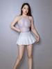Sexy Women’S Pleated Micro Mini Dress Bandage Sheer See Through Pu Patchwork Tight Dress Cosplay Maid Ruffled Cute Dress