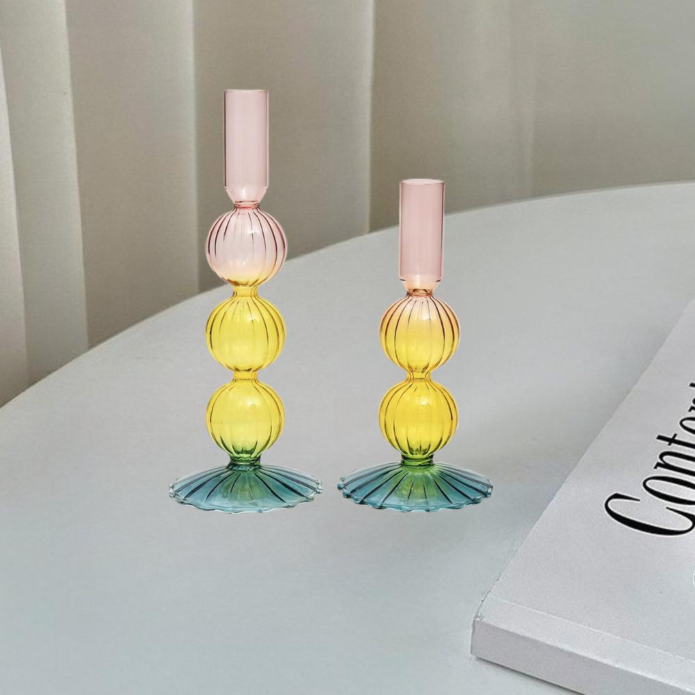 Creative European Style Colored Glass Candle Holder Taper Candlesticks Home Decoration Modern Nordic Living Room Decor