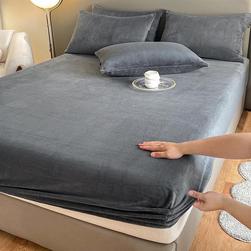 WOSTAR Winter warm milk velvet fitted sheet elastic mattress protector cover thermal thick bed linens 150x190 bedding king size