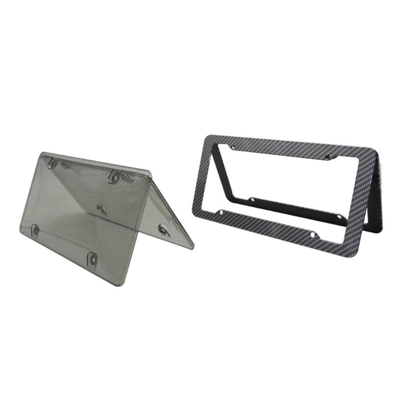 Carbon Fiber License Plate Frames Heavy Duty Car Auto Tag Holder Cover Rattle-Proof Front and Rear Plate Mounting Kit