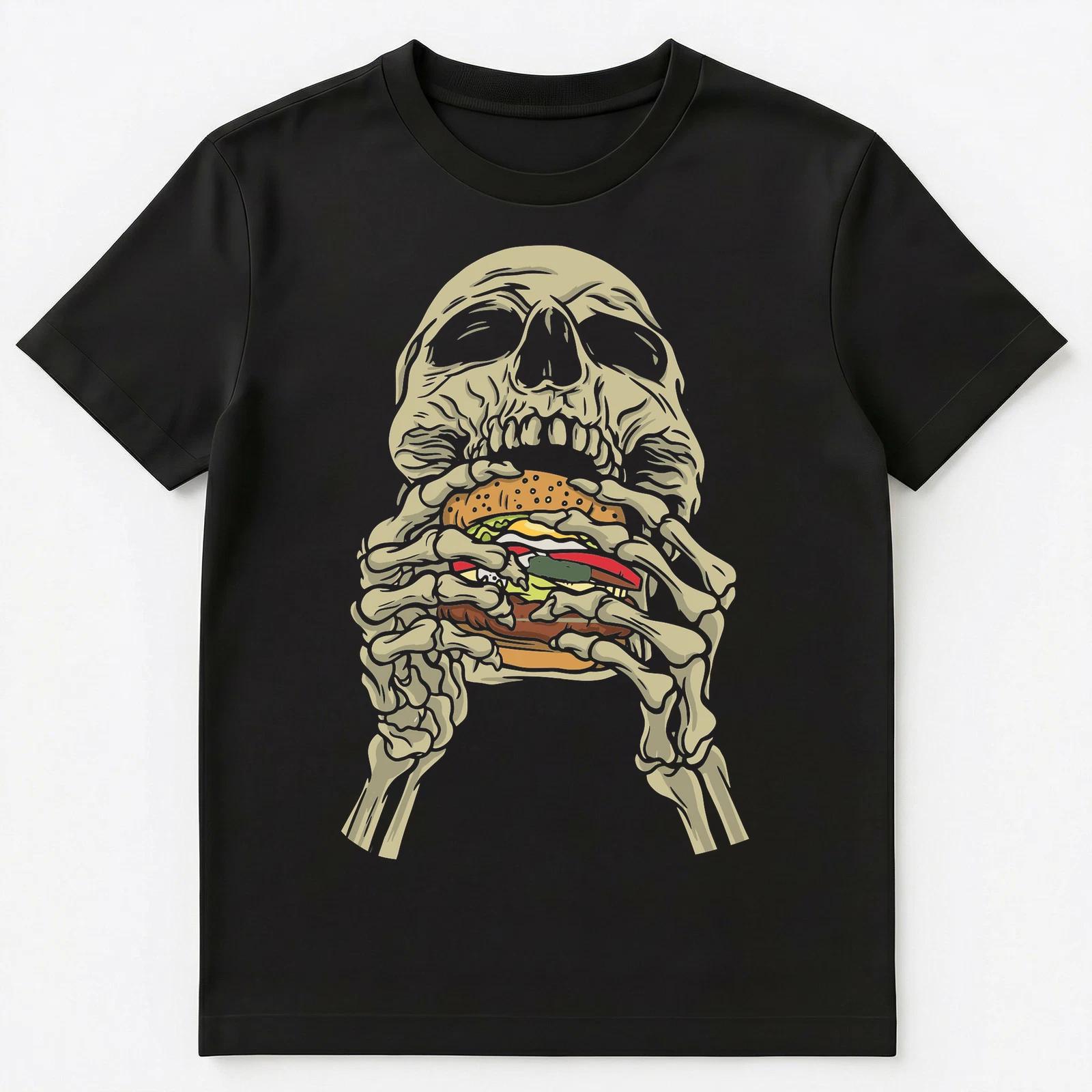 Skeleton Scull Eating Cheeseburger Junk Food Unisex T-Shirt S