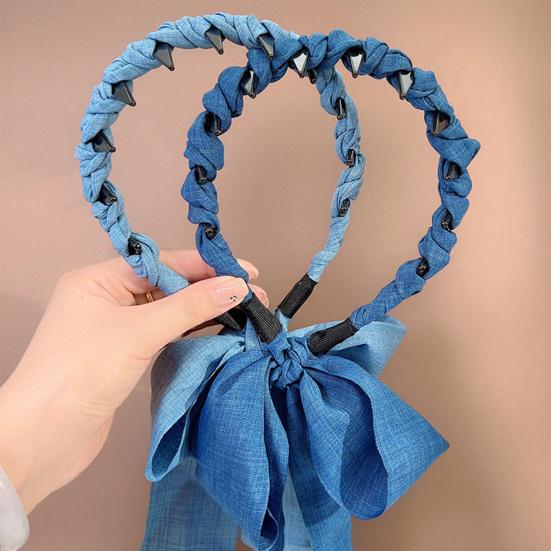 Cerchietto per Capelli con Fiocco in Denim e Pettine Antiscivolo Fissacapelli Spezzati