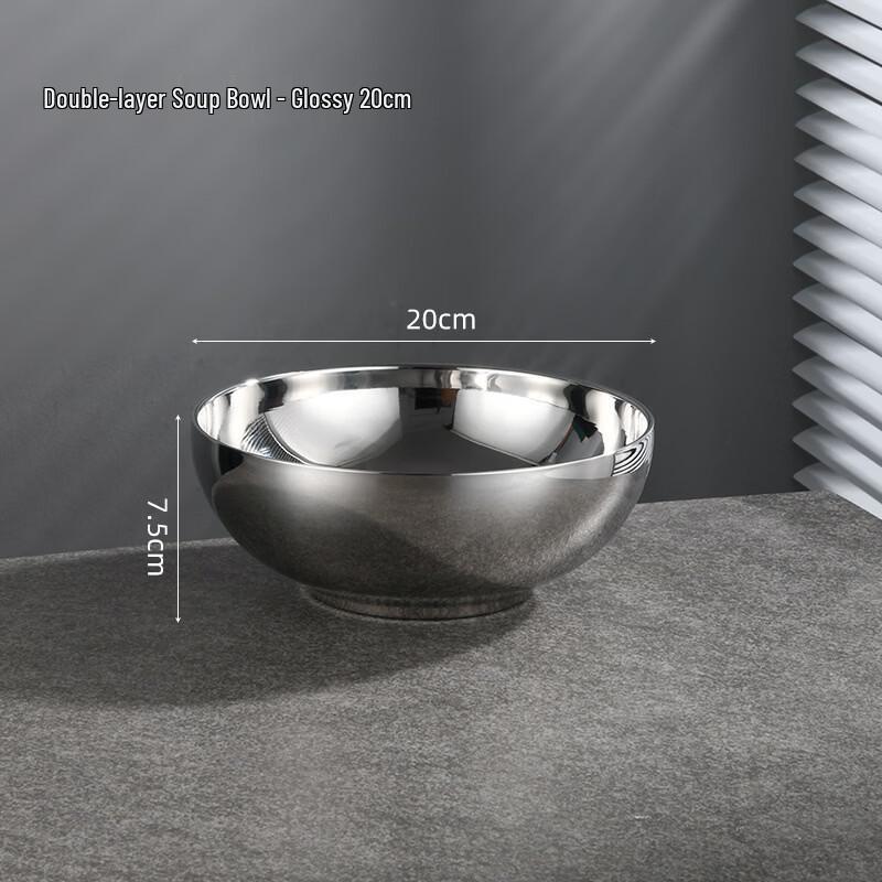 ZISIZ 20cm Double-Layer Insulated Stainless Steel Soup Bowls (Set of 2)