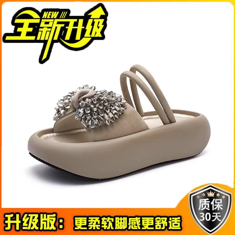 Rhinestone bow slippers summer wear Mary Jane shoes beach sandals casual vacation cool slippers women's shoes