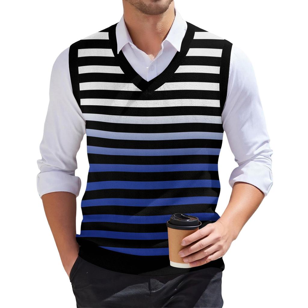 Moda masculina estampada com decote em V sem mangas pulôver de malha