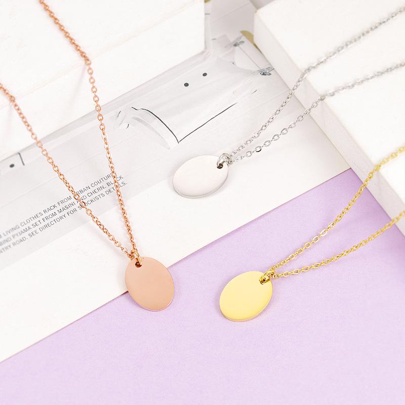 Stylish Geometric Oval Pendant Necklace with Custom Laser Logo - Stainless Steel European American Design